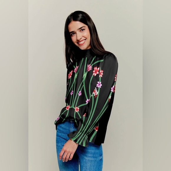 Tucker Tops - Tucker The Stella Top | Art Nouveau Floral silk blouse size XL